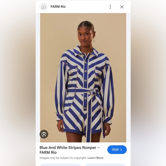 FARM Rio Blue and White Striped Romper - Picture 1 of 3